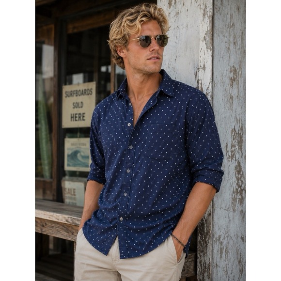 John Varvatos U.S.A. Other - John Varvatos U.S.A. Long Sleeve Button Up Shirt Mens S Blue White Star Pattern
